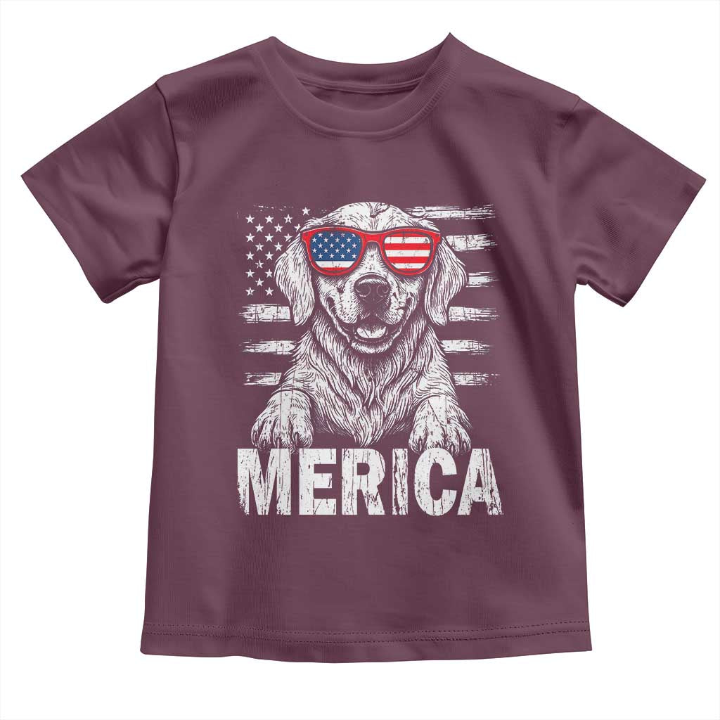 Merica Golden Retriever Toddler T Shirt Patriotic Dog US Flag 4th Of July TS02 Maroon Print Your Wear