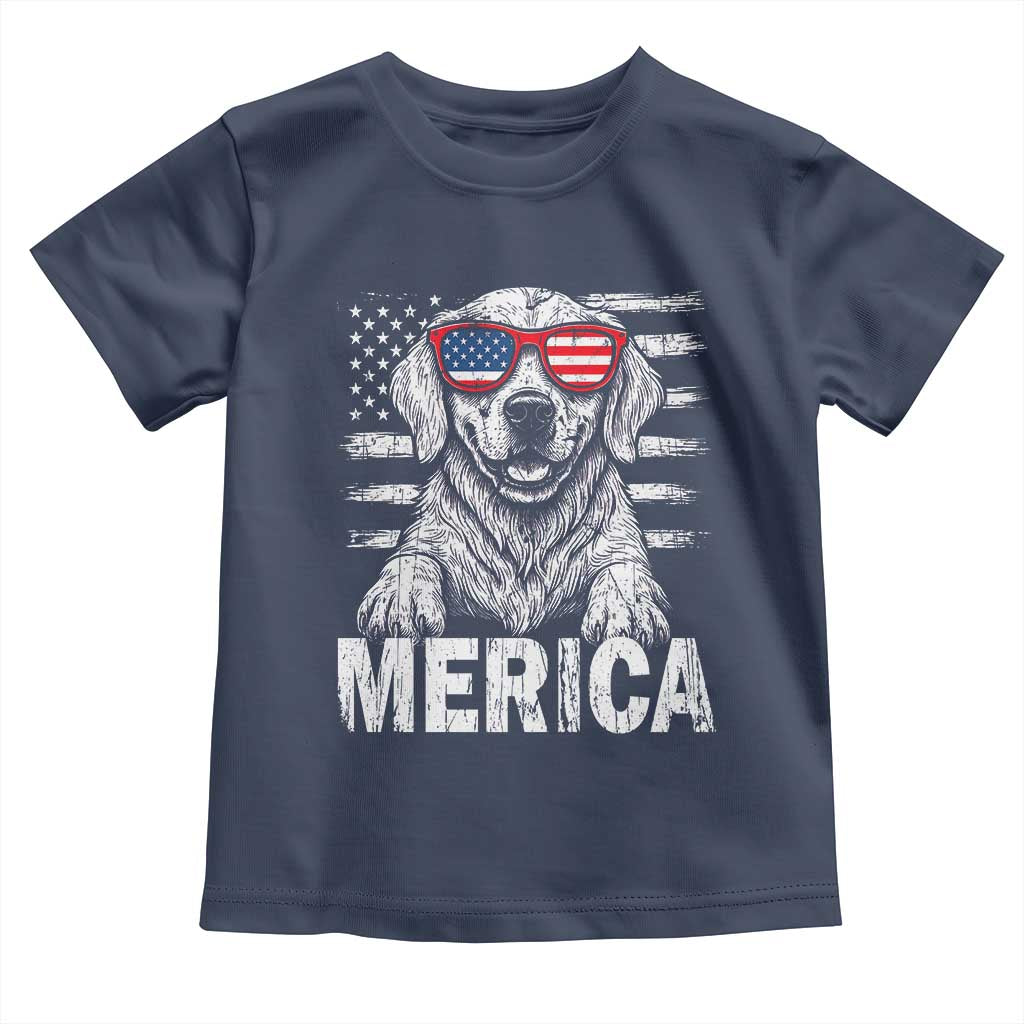Merica Golden Retriever Toddler T Shirt Patriotic Dog US Flag 4th Of July TS02 Navy Print Your Wear