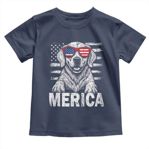 Merica Golden Retriever Toddler T Shirt Patriotic Dog US Flag 4th Of July TS02 Navy Print Your Wear