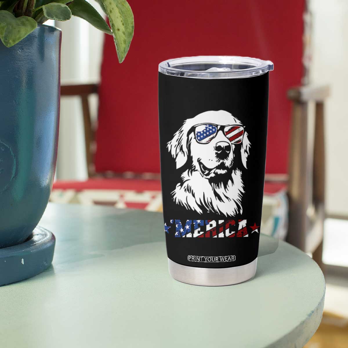 Merica Golden Retriever Tumbler Cup 4th of July Dog Patriotic Dog Mom TS10 Print Your Wear