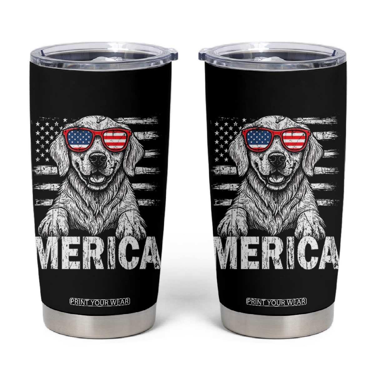 Merica Golden Retriever Tumbler Cup Patriotic Dog US Flag 4th Of July TS02 Black Print Your Wear