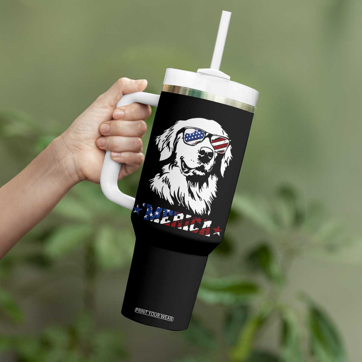 Merica Golden Retriever Tumbler With Handle 4th of July Dog Patriotic Dog Mom TS10 Print Your Wear
