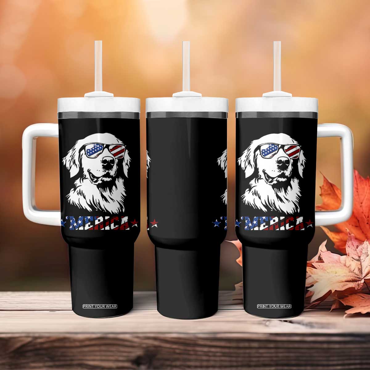 Merica Golden Retriever Tumbler With Handle 4th of July Dog Patriotic Dog Mom TS10 Print Your Wear
