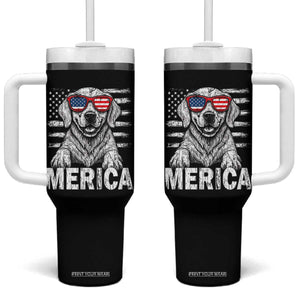 Merica Golden Retriever Tumbler With Handle Patriotic Dog US Flag 4th Of July TS02 One Size: 40 oz Black Print Your Wear