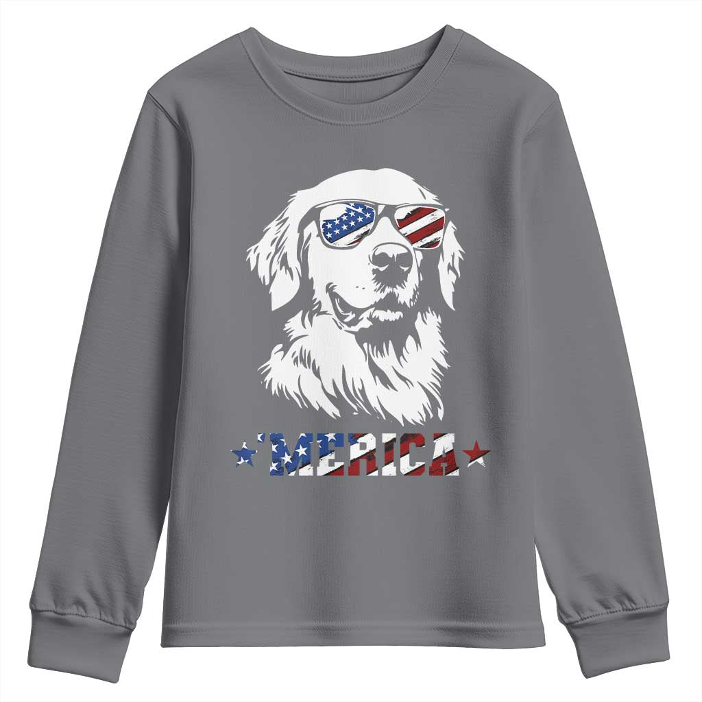 Merica Golden Retriever Youth Sweatshirt 4th of July Dog Patriotic Dog Mom TS10 Charcoal Print Your Wear