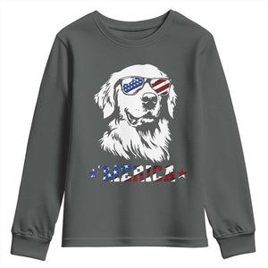 Merica Golden Retriever Youth Sweatshirt 4th of July Dog Patriotic Dog Mom TS10 Dark Heather Print Your Wear
