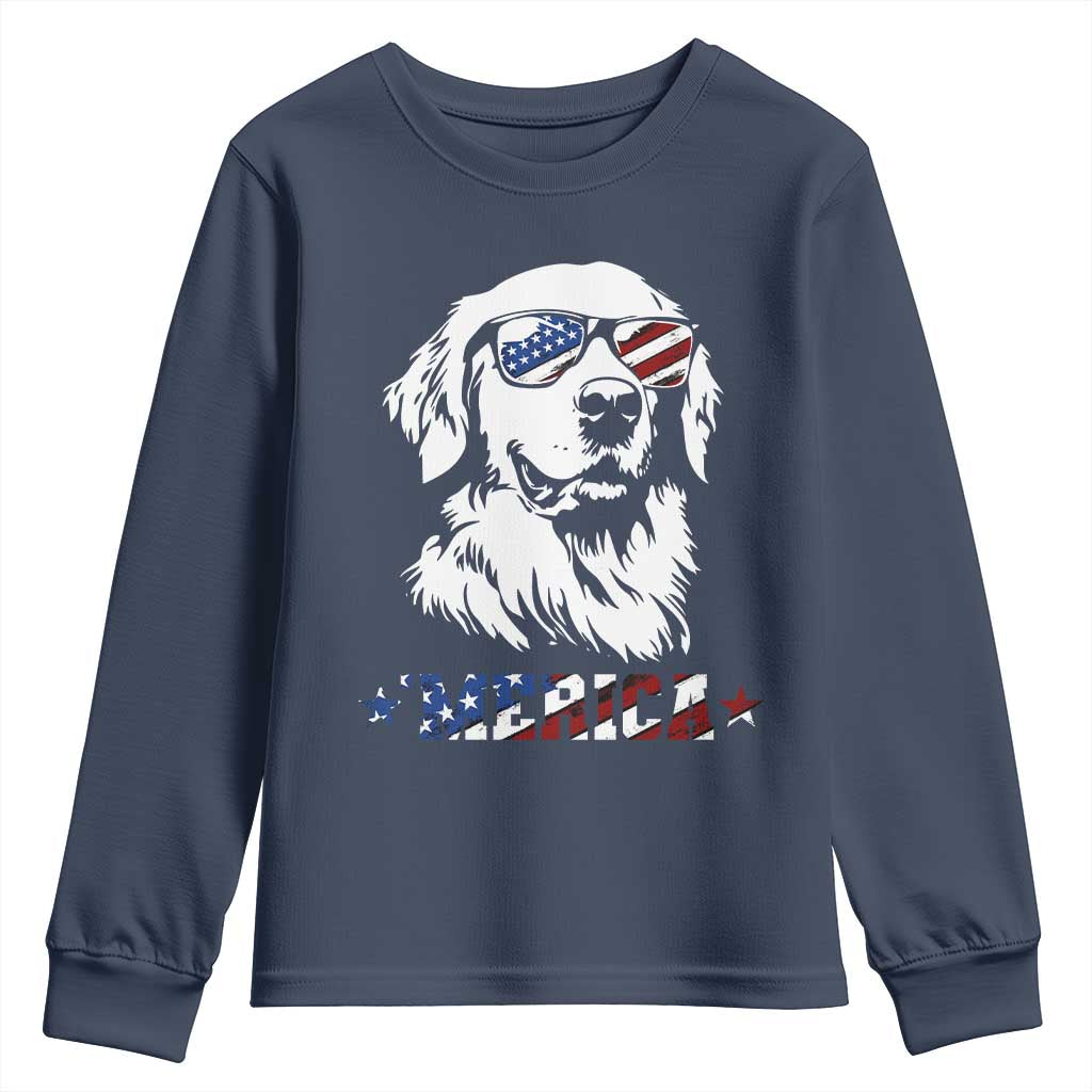 Merica Golden Retriever Youth Sweatshirt 4th of July Dog Patriotic Dog Mom TS10 Navy Print Your Wear