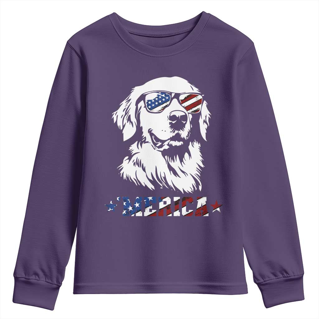 Merica Golden Retriever Youth Sweatshirt 4th of July Dog Patriotic Dog Mom TS10 Purple Print Your Wear