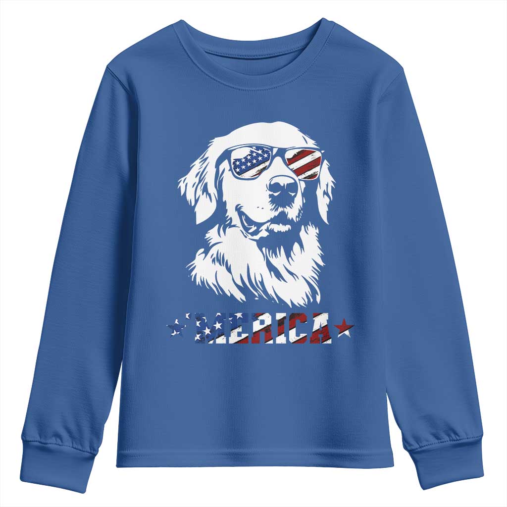 Merica Golden Retriever Youth Sweatshirt 4th of July Dog Patriotic Dog Mom TS10 Royal Blue Print Your Wear