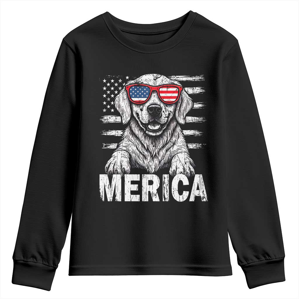 Merica Golden Retriever Youth Sweatshirt Patriotic Dog US Flag 4th Of July TS02 Black Print Your Wear