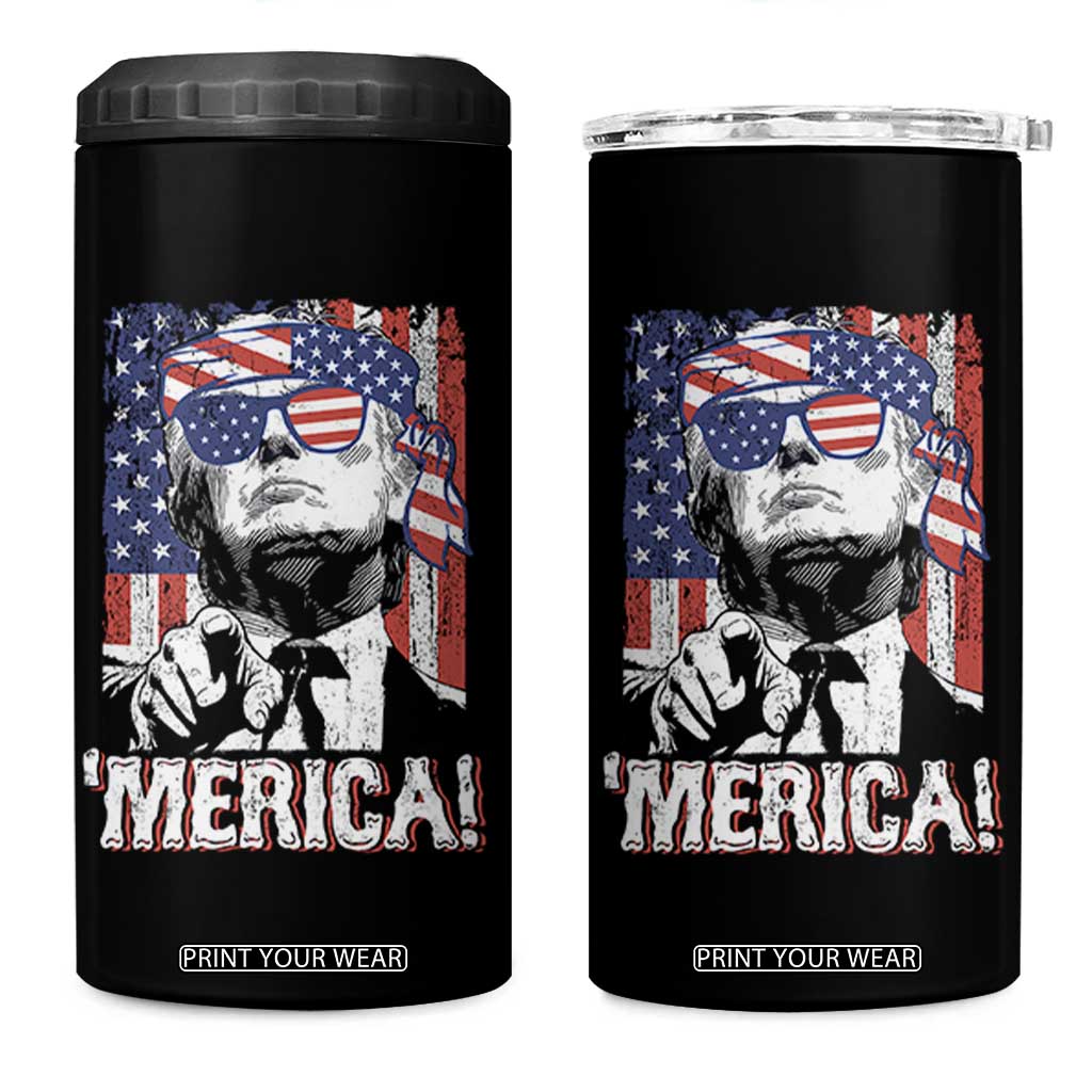 Merica Trump 4th Of July American Flag 4 in 1 Can Cooler Tumbler TS11 One Size: 16 oz Black Print Your Wear