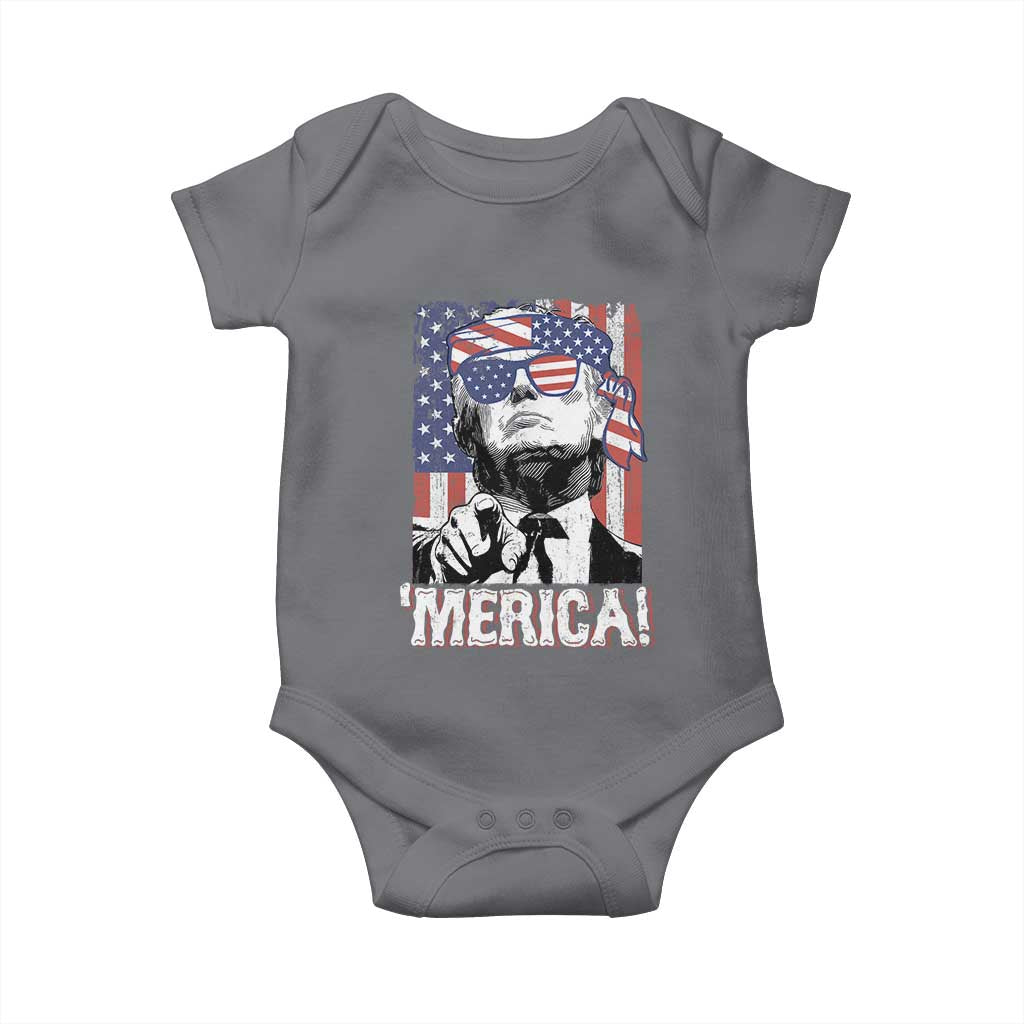 Merica Trump 4th Of July American Flag Baby Onesie TS11 Charcoal Print Your Wear