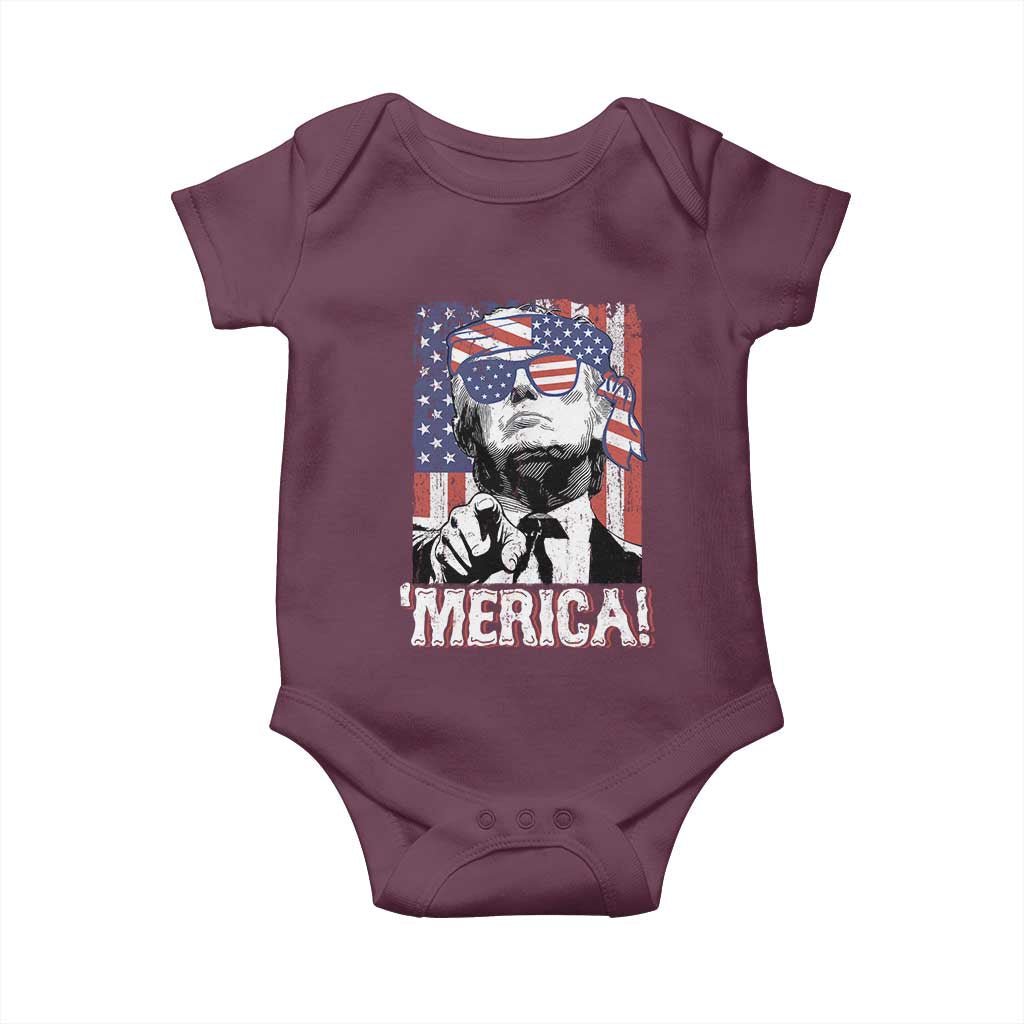 Merica Trump 4th Of July American Flag Baby Onesie TS11 Maroon Print Your Wear