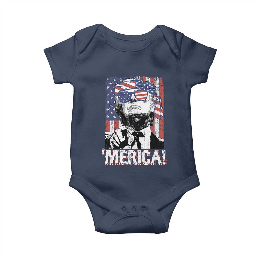 Merica Trump 4th Of July American Flag Baby Onesie TS11 Navy Print Your Wear
