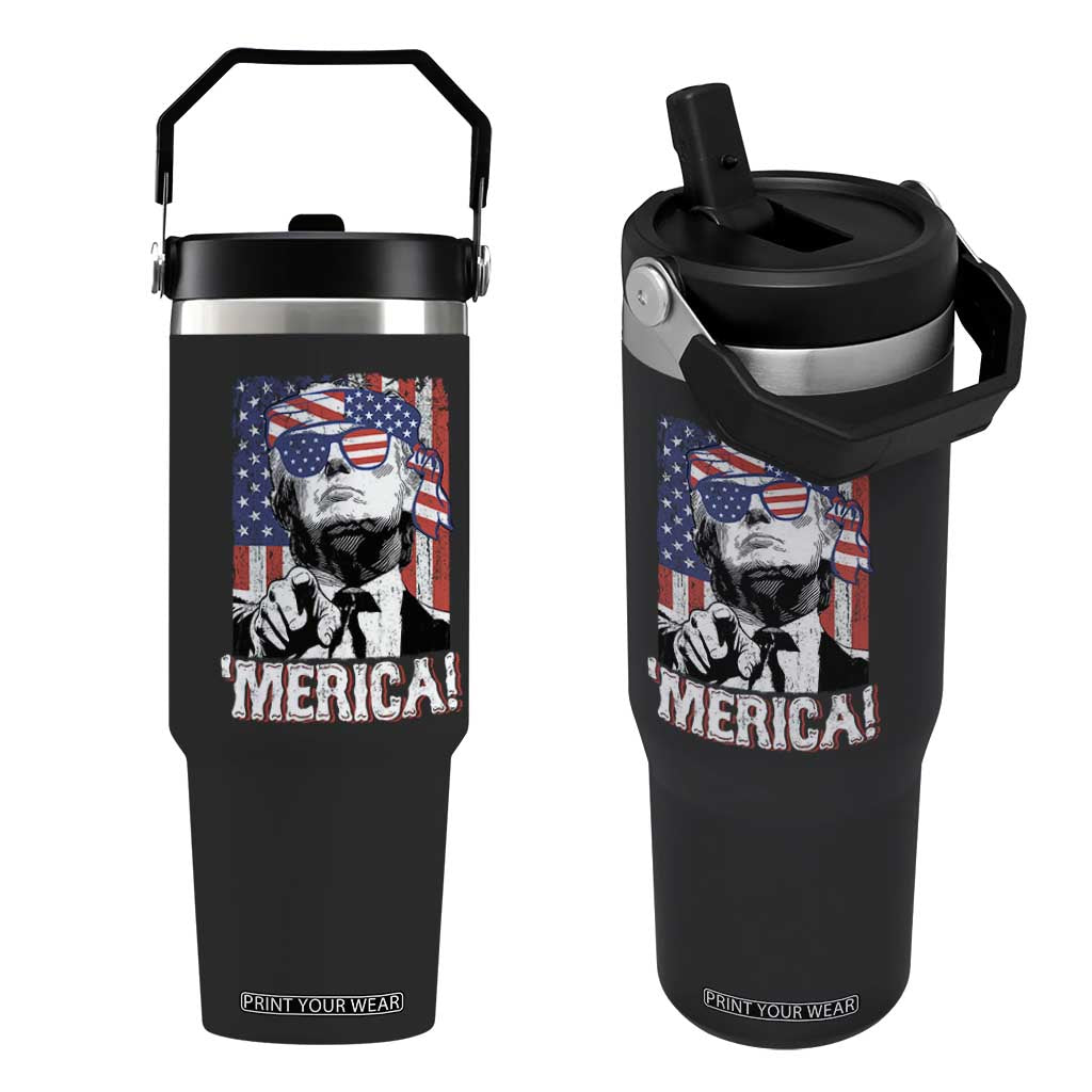 Merica Trump 4th Of July American Flag Flip Straw Tumbler TS11 One Size: 30 oz Black Print Your Wear