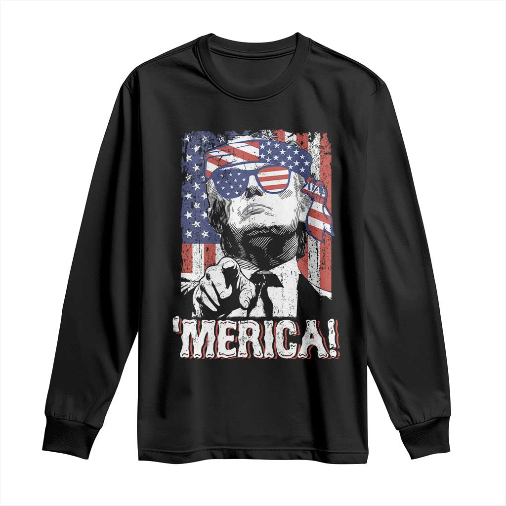 Merica Trump 4th Of July American Flag Long Sleeve Shirt TS11 Black Print Your Wear