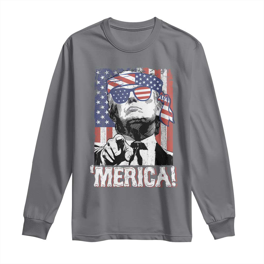 Merica Trump 4th Of July American Flag Long Sleeve Shirt TS11 Charcoal Print Your Wear