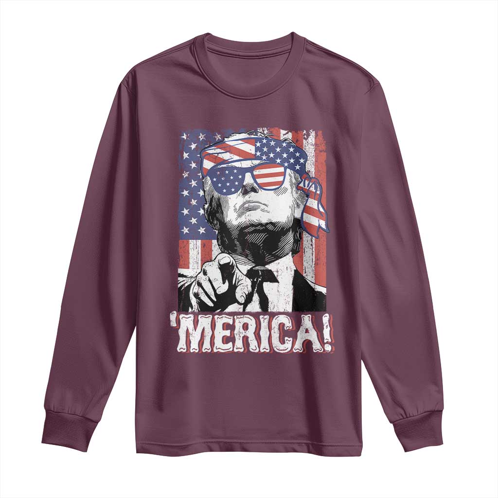 Merica Trump 4th Of July American Flag Long Sleeve Shirt TS11 Maroon Print Your Wear