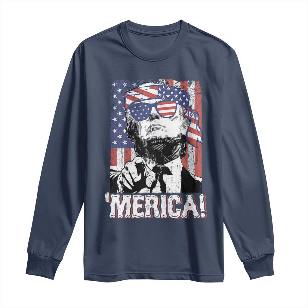 Merica Trump 4th Of July American Flag Long Sleeve Shirt TS11 Navy Print Your Wear