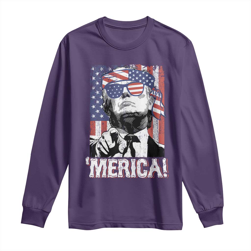 Merica Trump 4th Of July American Flag Long Sleeve Shirt TS11 Purple Print Your Wear
