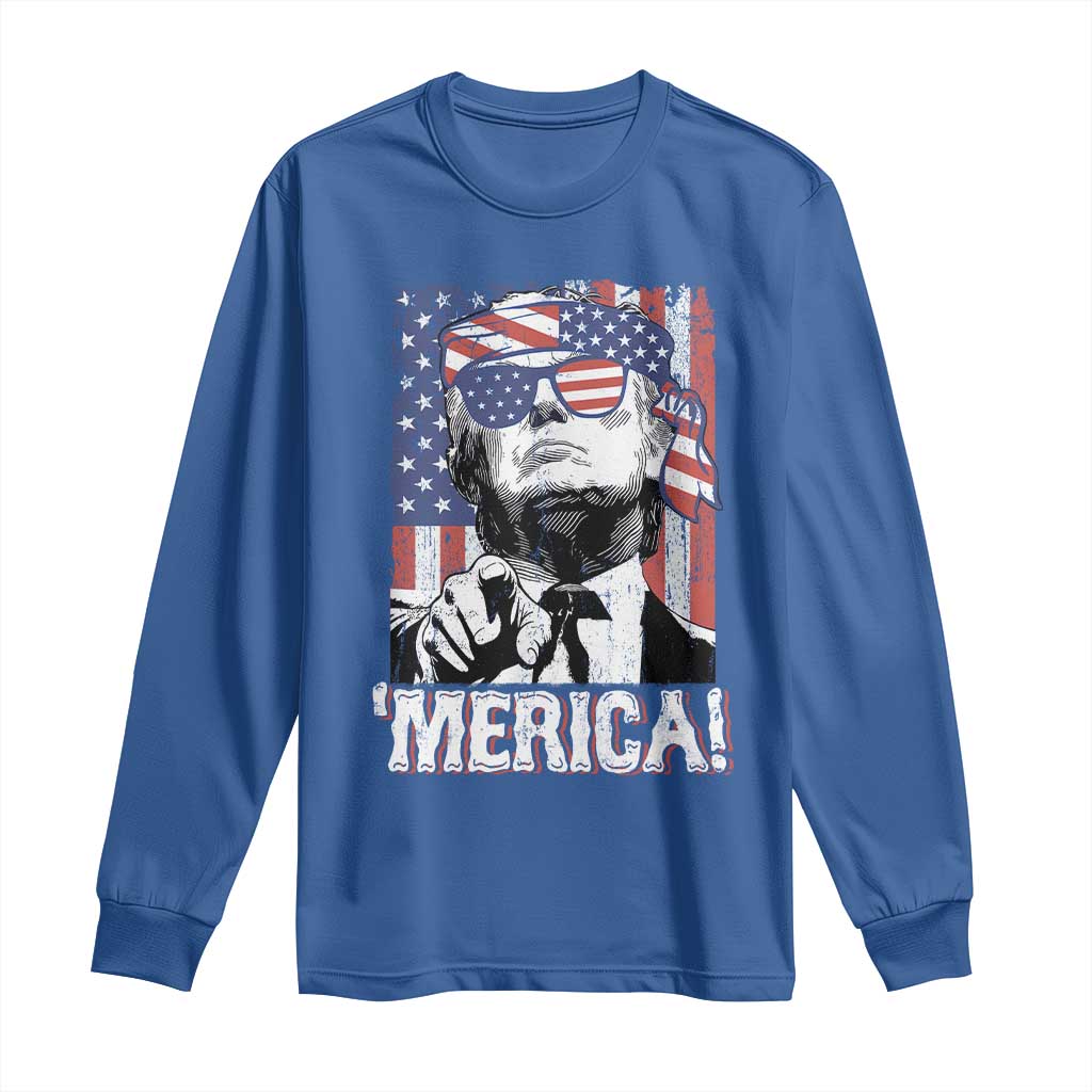 Merica Trump 4th Of July American Flag Long Sleeve Shirt TS11 Royal Blue Print Your Wear