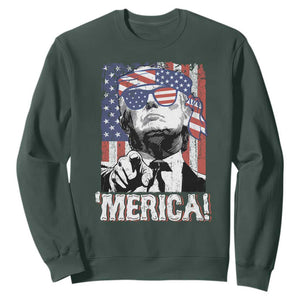Merica Trump 4th Of July American Flag Sweatshirt TS11 Dark Forest Green Print Your Wear