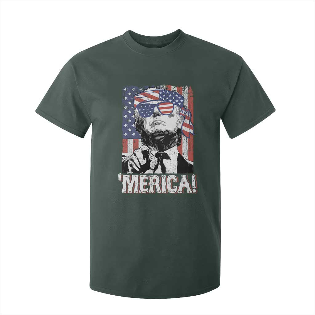 Merica Trump 4th Of July American Flag T Shirt For Kid TS11 Dark Forest Green Print Your Wear