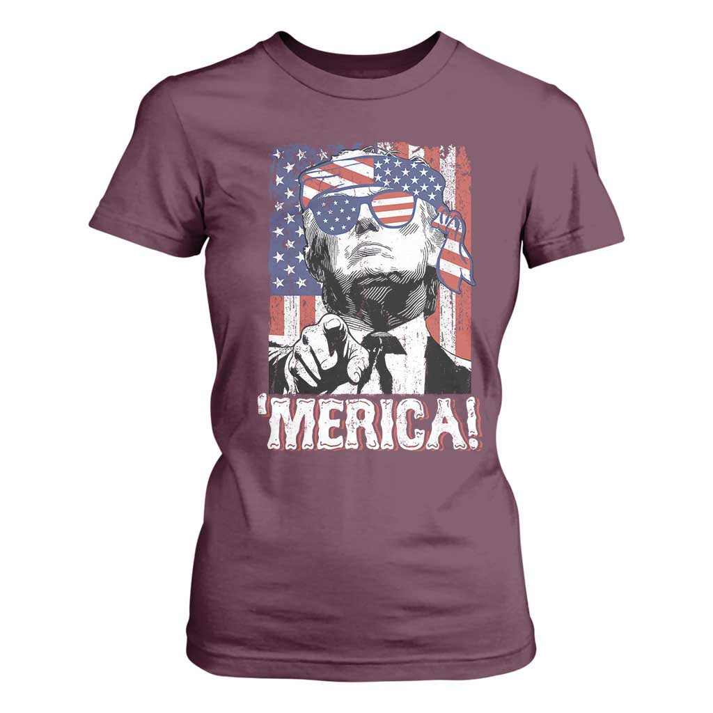 Merica Trump 4th Of July American Flag T Shirt For Women TS11 Maroon Print Your Wear