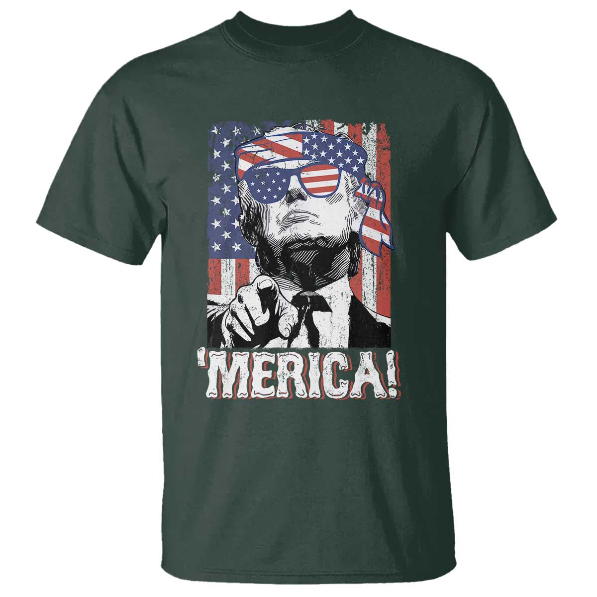 Merica Trump 4th Of July American Flag T Shirt TS11 Dark Forest Green Print Your Wear