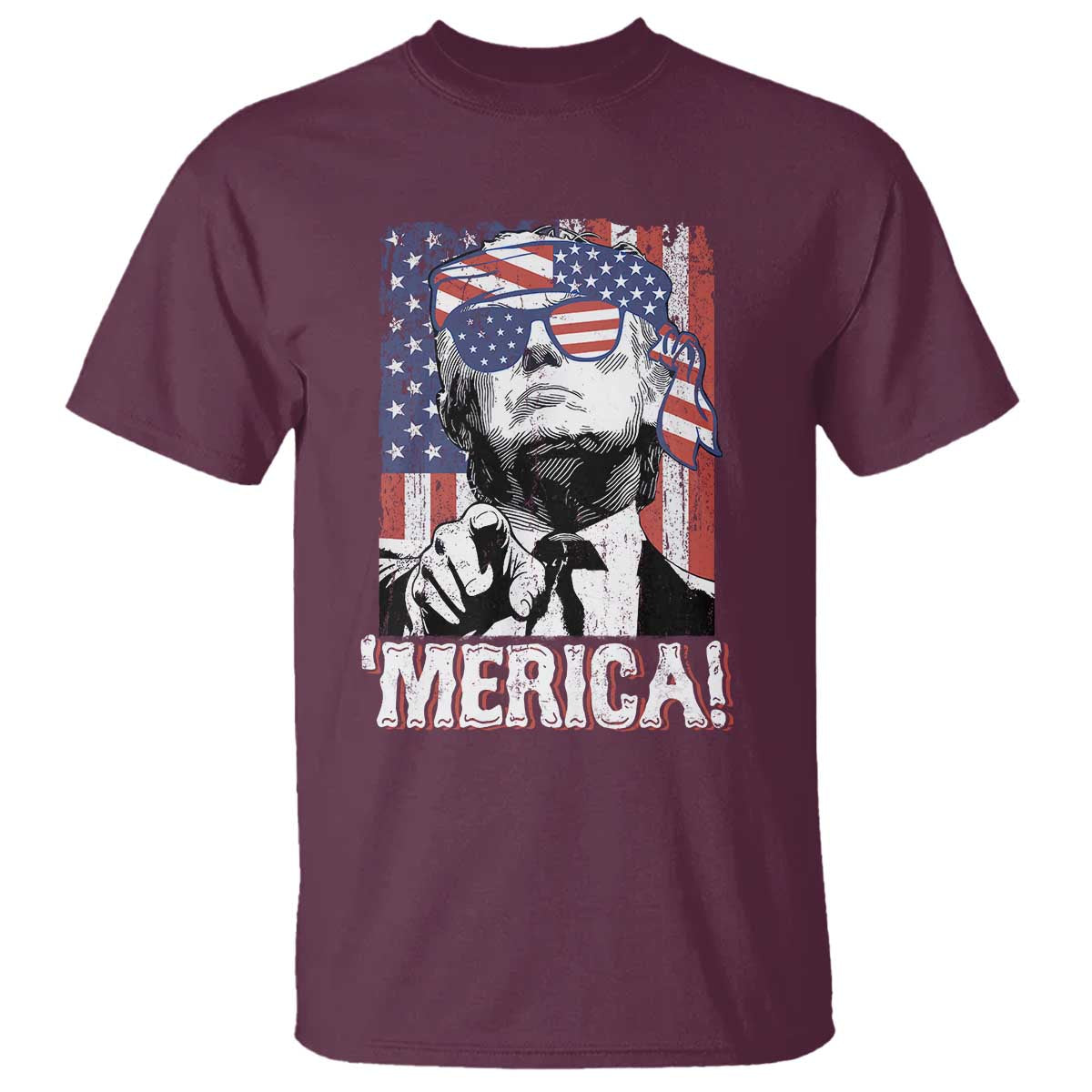 Merica Trump 4th Of July American Flag T Shirt TS11 Maroon Print Your Wear