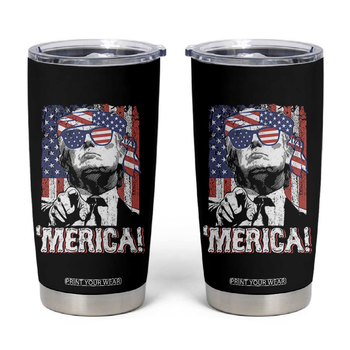 Merica Trump 4th Of July American Flag Tumbler Cup TS11 Black Print Your Wear