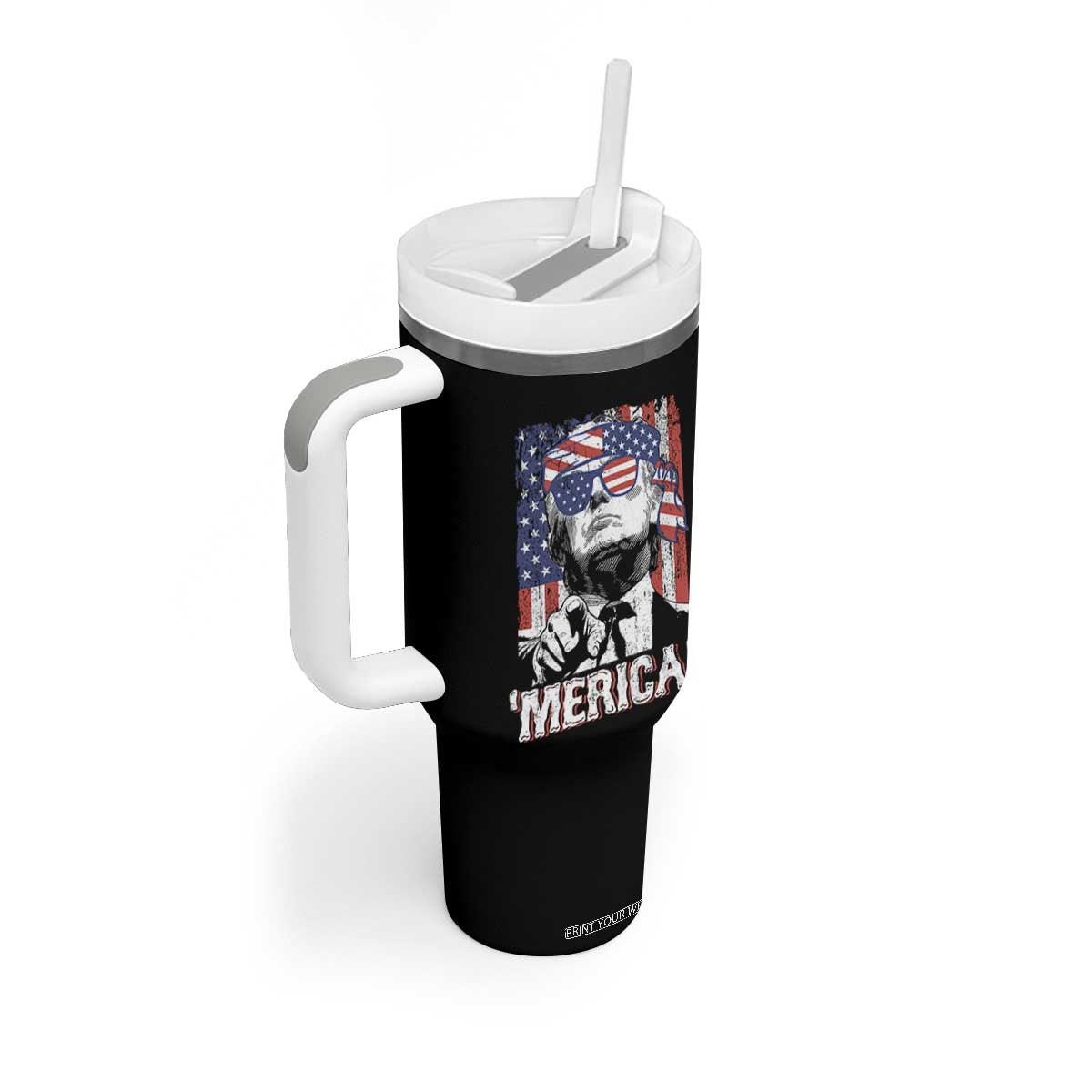 Merica Trump 4th Of July American Flag Tumbler With Handle TS11 Print Your Wear