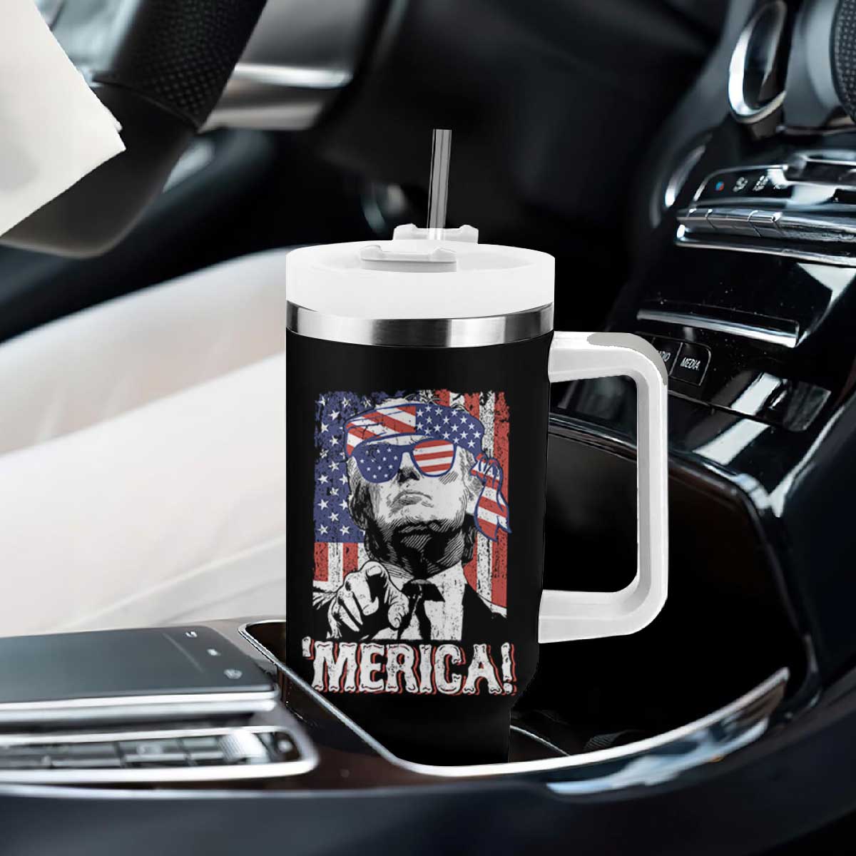 Merica Trump 4th Of July American Flag Tumbler With Handle TS11 Print Your Wear
