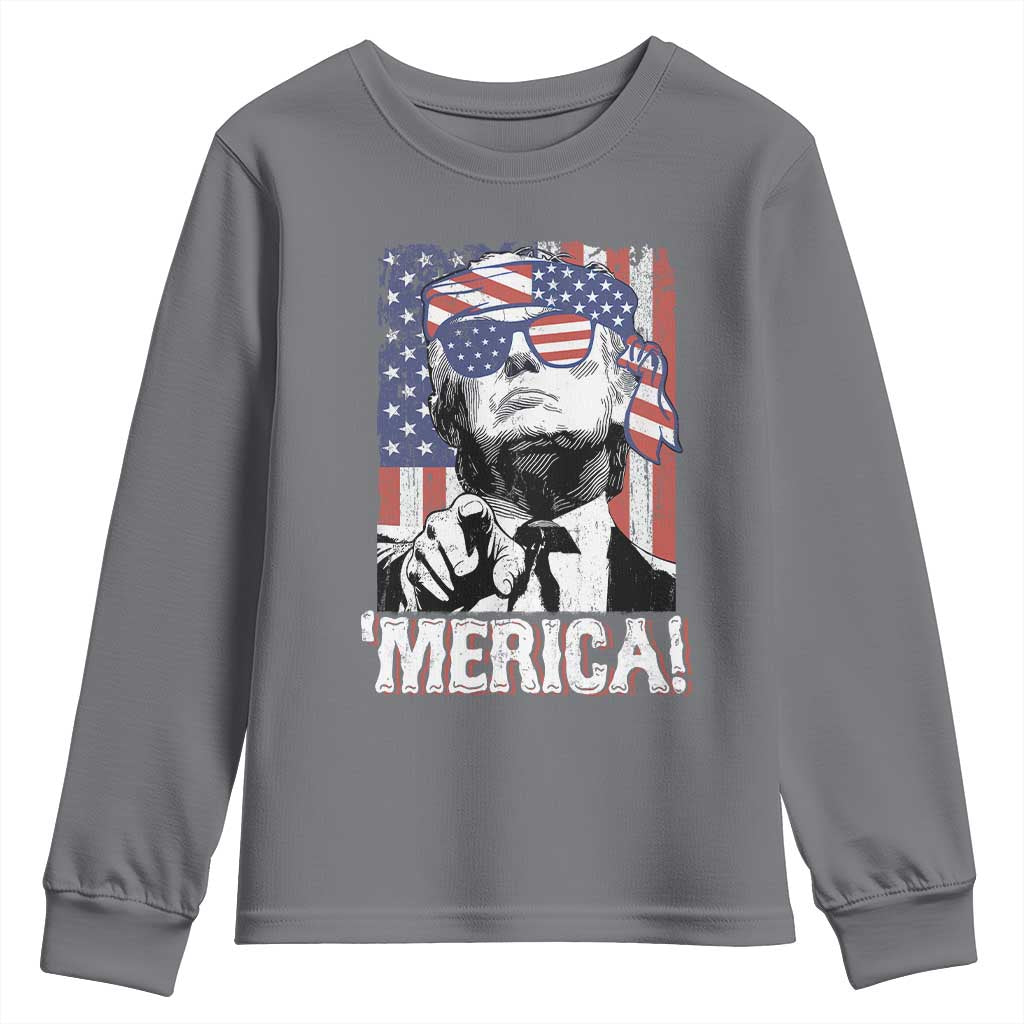 Merica Trump 4th Of July American Flag Youth Sweatshirt TS11 Charcoal Print Your Wear