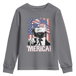 Merica Trump 4th Of July American Flag Youth Sweatshirt TS11 Charcoal Print Your Wear
