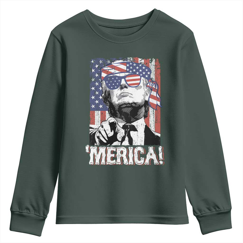 Merica Trump 4th Of July American Flag Youth Sweatshirt TS11 Dark Forest Green Print Your Wear