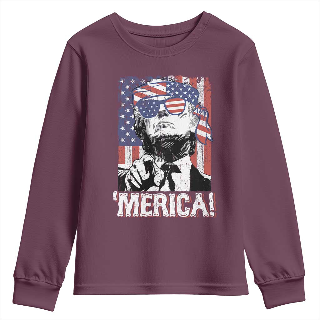 Merica Trump 4th Of July American Flag Youth Sweatshirt TS11 Maroon Print Your Wear