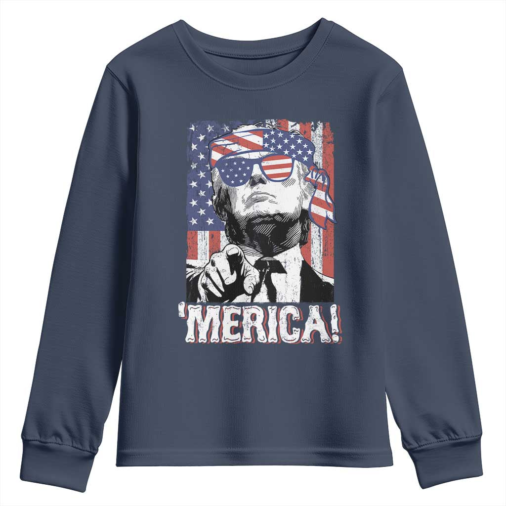Merica Trump 4th Of July American Flag Youth Sweatshirt TS11 Navy Print Your Wear