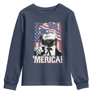 Merica Trump 4th Of July American Flag Youth Sweatshirt TS11 Navy Print Your Wear