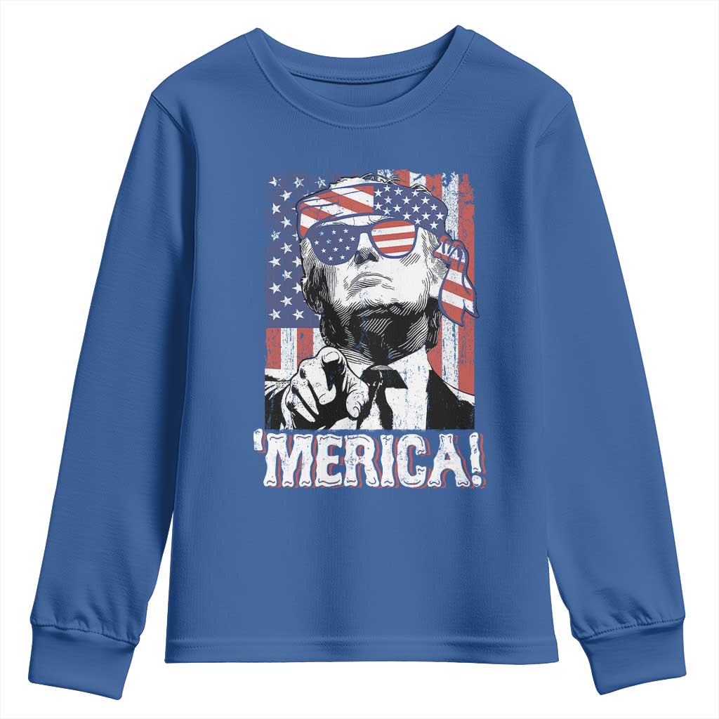 Merica Trump 4th Of July American Flag Youth Sweatshirt TS11 Royal Blue Print Your Wear