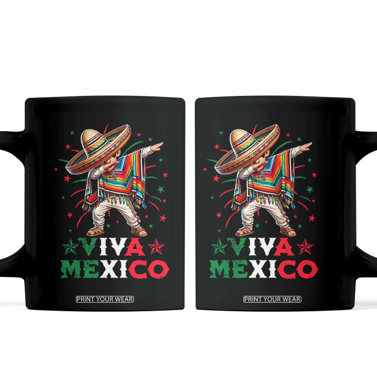 Mexican Boy Dabbing Coffee Mug Poncho Cinco de Mayo Flag Viva Mexico TS10 Black Print Your Wear