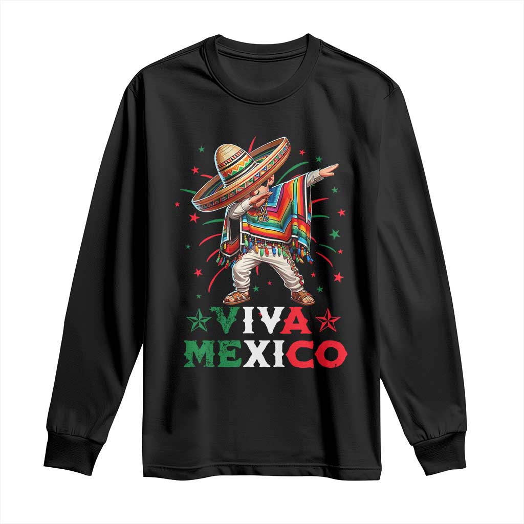 Mexican Boy Dabbing Long Sleeve Shirt Poncho Cinco de Mayo Flag Viva Mexico TS10 Black Print Your Wear