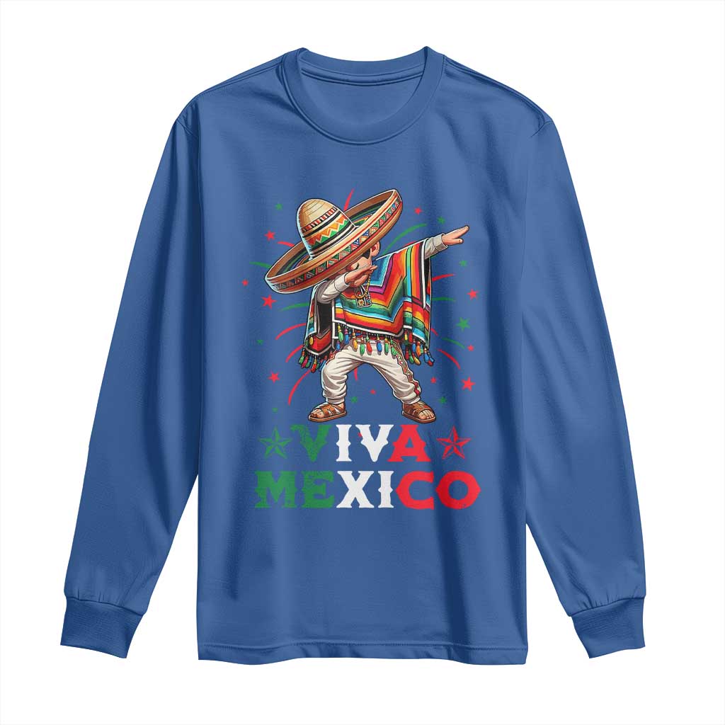 Mexican Boy Dabbing Long Sleeve Shirt Poncho Cinco de Mayo Flag Viva Mexico TS10 Royal Blue Print Your Wear