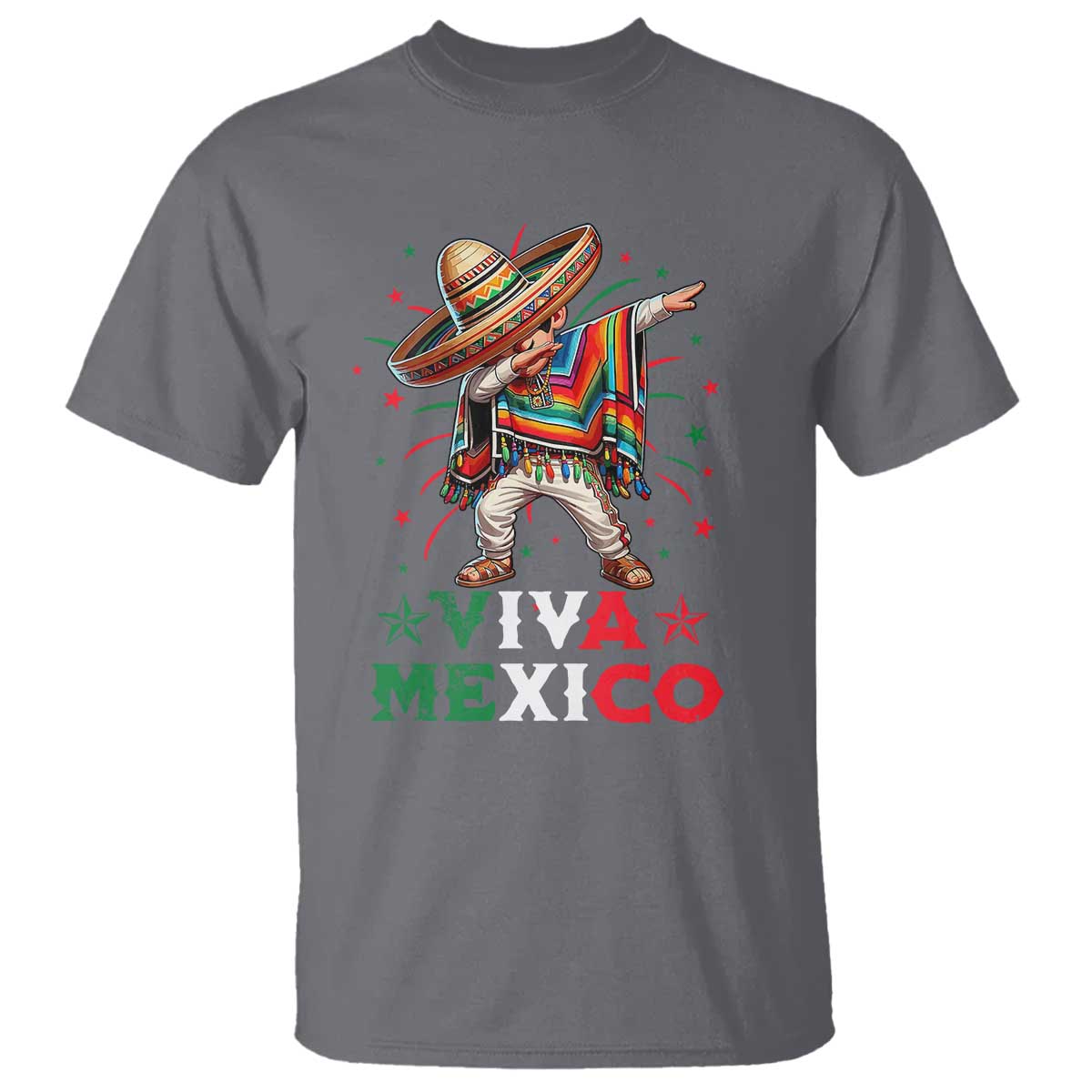 Mexican Boy Dabbing T Shirt Poncho Cinco de Mayo Flag Viva Mexico TS10 Charcoal Print Your Wear
