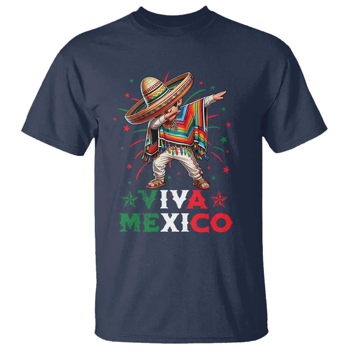 Mexican Boy Dabbing T Shirt Poncho Cinco de Mayo Flag Viva Mexico TS10 Navy Print Your Wear