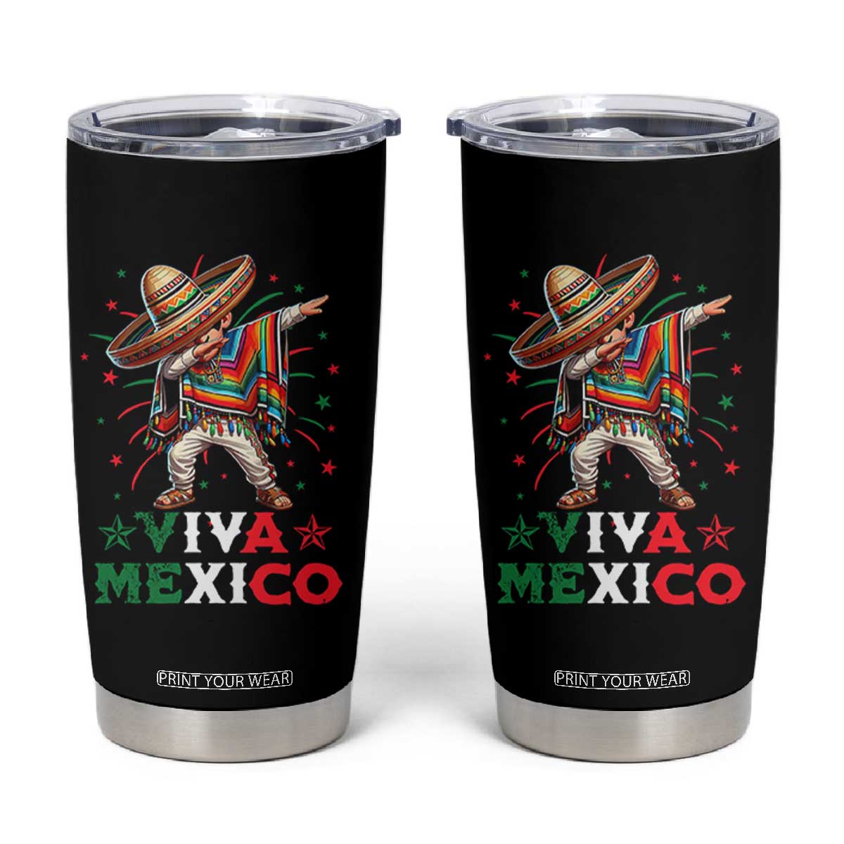 Mexican Boy Dabbing Tumbler Cup Poncho Cinco de Mayo Flag Viva Mexico TS10 Black Print Your Wear