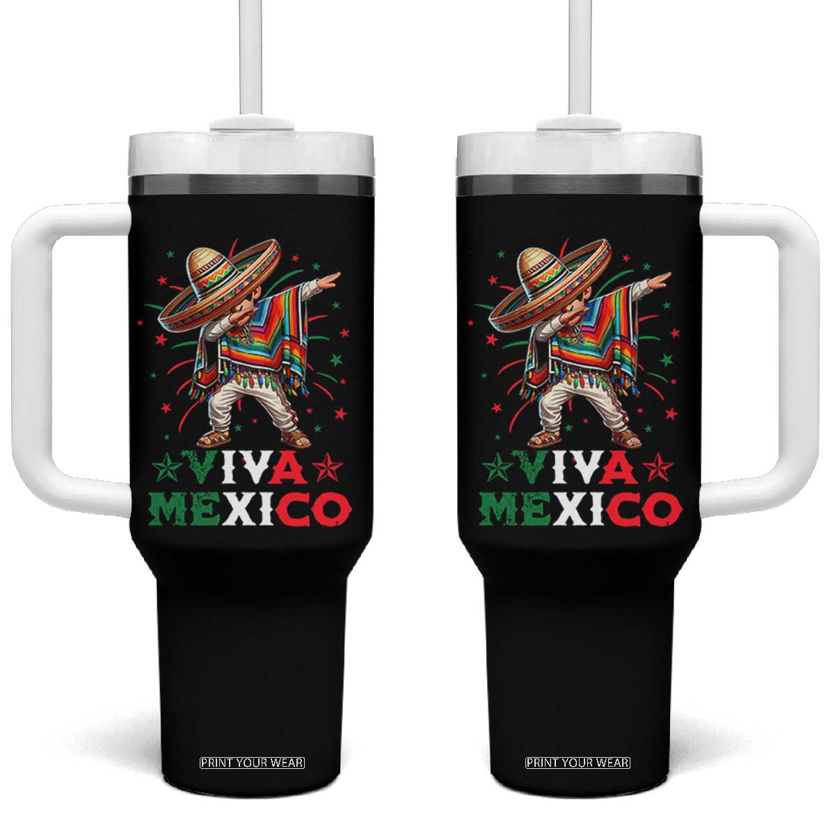 Mexican Boy Dabbing Tumbler With Handle Poncho Cinco de Mayo Flag Viva Mexico TS10 One Size: 40 oz Black Print Your Wear