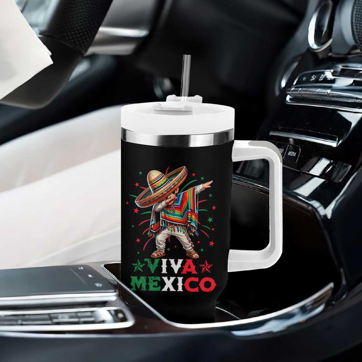 Mexican Boy Dabbing Tumbler With Handle Poncho Cinco de Mayo Flag Viva Mexico TS10 Print Your Wear