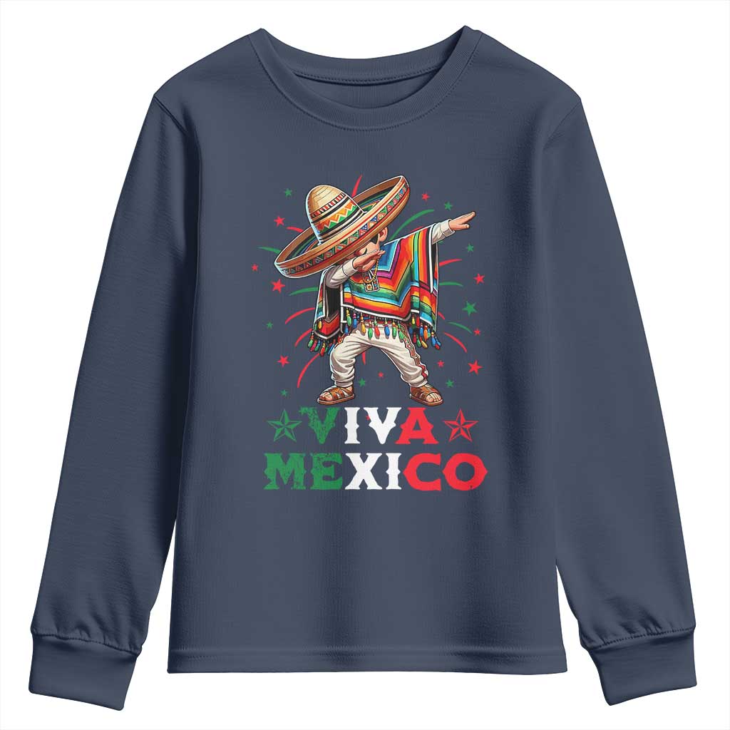 Mexican Boy Dabbing Youth Sweatshirt Poncho Cinco de Mayo Flag Viva Mexico TS10 Navy Print Your Wear