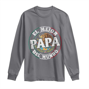 Mexican Dad Long Sleeve Shirt El Mejor Papá del Mundo Mexico Flag Eagle TS02 Charcoal Print Your Wear